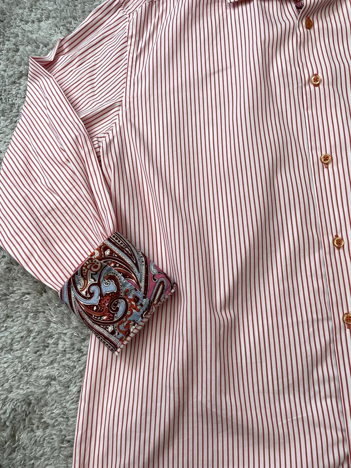 Insomnia by Manzini Shirt Mens Large Red White Striped Paisley Long Sleeve - Image 3 of 4