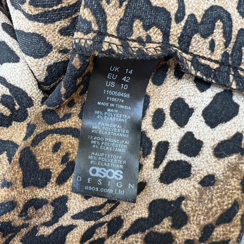 Abito midi ASOS Design stampa leopardata schiena racer. Nero/Marrone. Regno Unito 14. - Foto 6 di 6