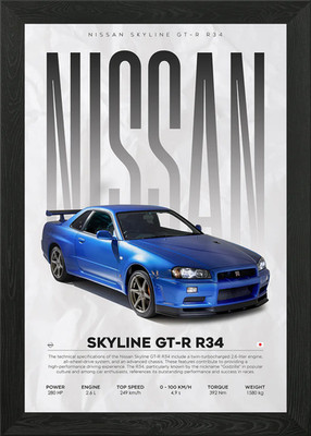 Nissan Skyline GTR R34 Gerahmtes Wandbild Poster Leinwanddruck Bild