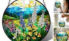 Stained Glass Window Hanging Plant Scenery Suncatcher 6.3x6.3 IN Wildflowers