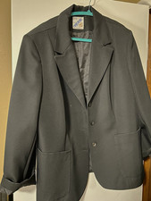 Rejoice Women's M/L Black Button-Front Lined Collared Blazer Jacket Pockets