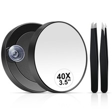 40X Magnifying Mirror, 3.5 Inch Round Compact Mirror with Suction Cup, Stainl...