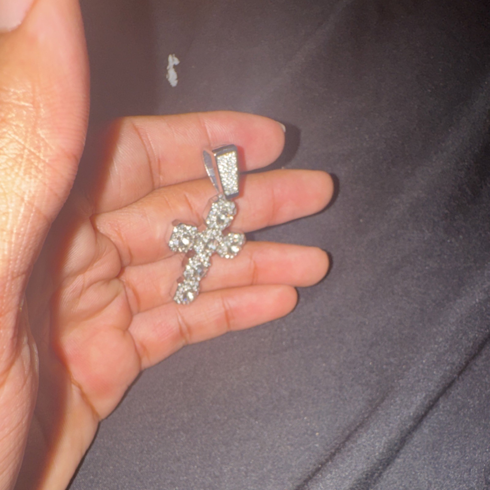 Silver Cross Pendant Charm with Simulated Diamond Round Prong Setting