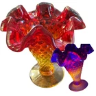 Vintage Fenton Amberina Ruffled Hobnail Glass Vase Miniature 1965-1979 4" GLOWS