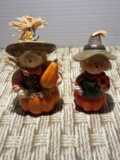Greenbrier Fall Scarecrow Figurines Pair Pumpkin Harvest Thanksgiving Decor