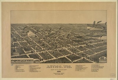 Photo:Antigo WI Bird's Eye View City Map 1886 Langlade County Steam Trains