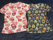 Dickies Scrub Tops Lot of 2 Size S one Dia De Los Gatos print one Fur Baby print