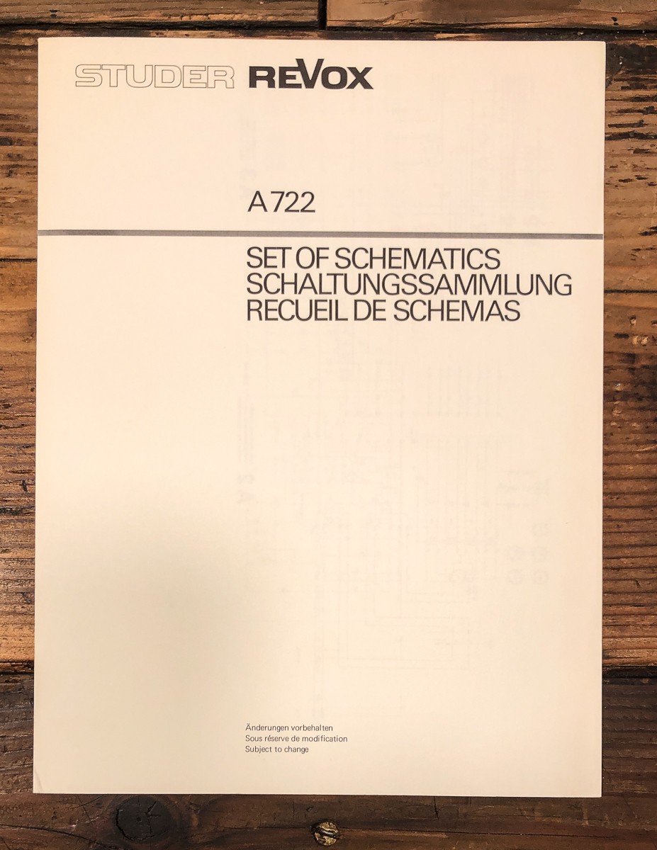 Studer Revox Model A722 Amplifier Schematic Manual *Original*