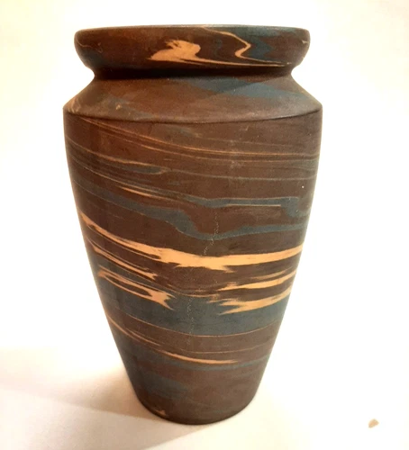 Niloak Swirl Cabinet Vase Arts & Crafts Mission Blue, Tan, Brown 1930s 1940s