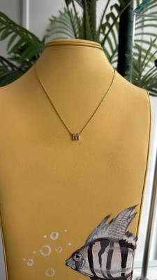 14k Yellow Gold Hand Made Natural White Diamonds Initial M Mini Style Necklace