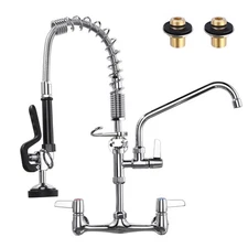 Commercial Kitchen Faucet Wall Mount: with Pre-Rinse Sprayer - Industrial Res...