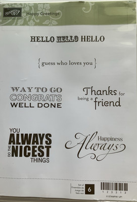Stampin Up HAPPY GREETINGS Stamp Set of 6 Stamps THANKS CONGRATS HELLO sets