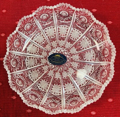 Aurum Hand Cut Trinket Dish Clear Czech Craftsmen Bohemian 24% Lead Crystal