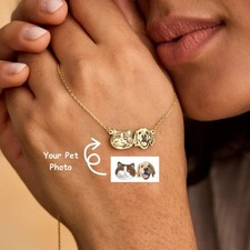 Personalized Pet Portrait Necklace, Engraved Custom Photo Pendant with Pet Name