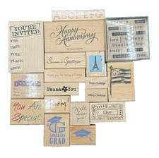 Lot of 19 Medium Small Rubber Crafting Stamps Invites Greetings Words