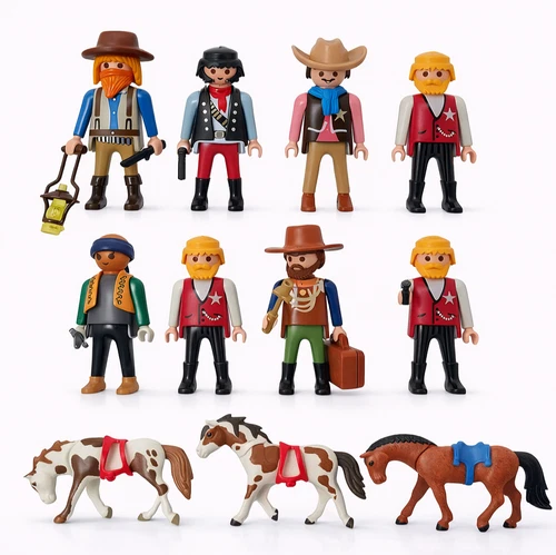 Playmobil Wild West Figures Lot – Cowboys & Horses – Vintage Western Toy Set