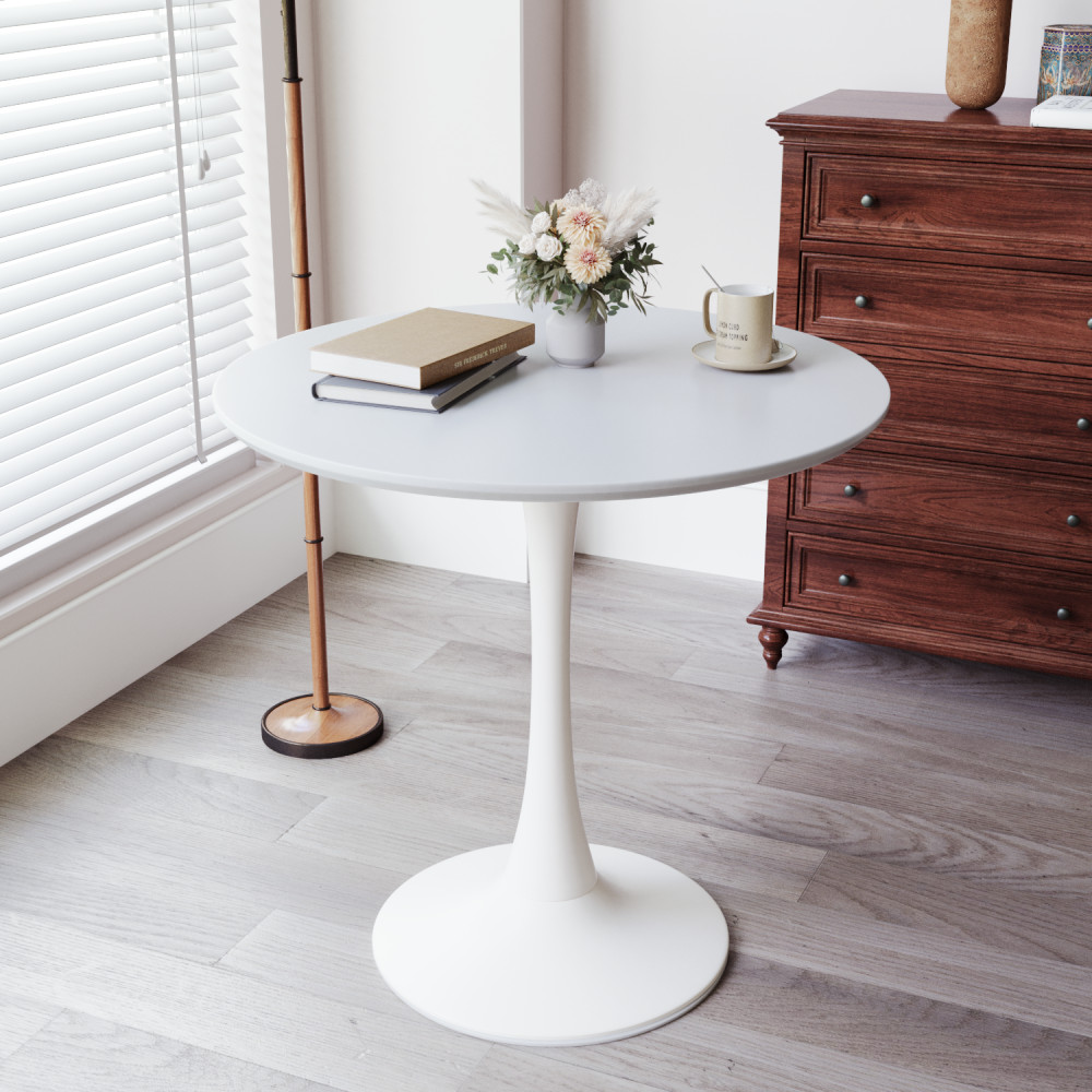 31.5 in White Round Dining Table Tulip Table Kitchen Dining Table 2-4 People