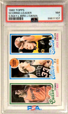 1980 TOPPS SCORING LEADERS LARRY BIRD RC SCOTT MAY JACK SIKMA PSA 7 NM ROOKIE