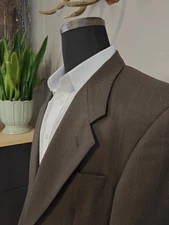 🇮🇹 Vtg Dolfino Mens 40R Brown Stripe  Two Button Wool Sports Coat Made In USA