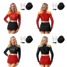 Womens Circus Clubwear Ringmaster Fringe Outfits Showman Jumpsuit Sparkly Fancy