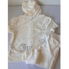 Juicy Couture oyster Velour Short Sleeve Hoodie and Shorts Set Rhinestone Logo m
