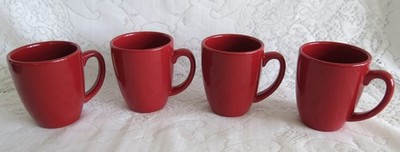 4 CORELLE COORDINATES STONEWARE 4'' SOLID DARK RED 12oz MUGS EXCELLENT CONDITION!