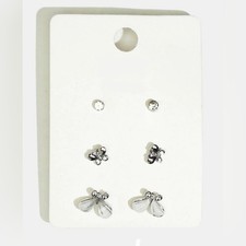 3 Pairs Elegant Delicate Silver Toned Dainty Butterfly Stud Earrings Set BNIB