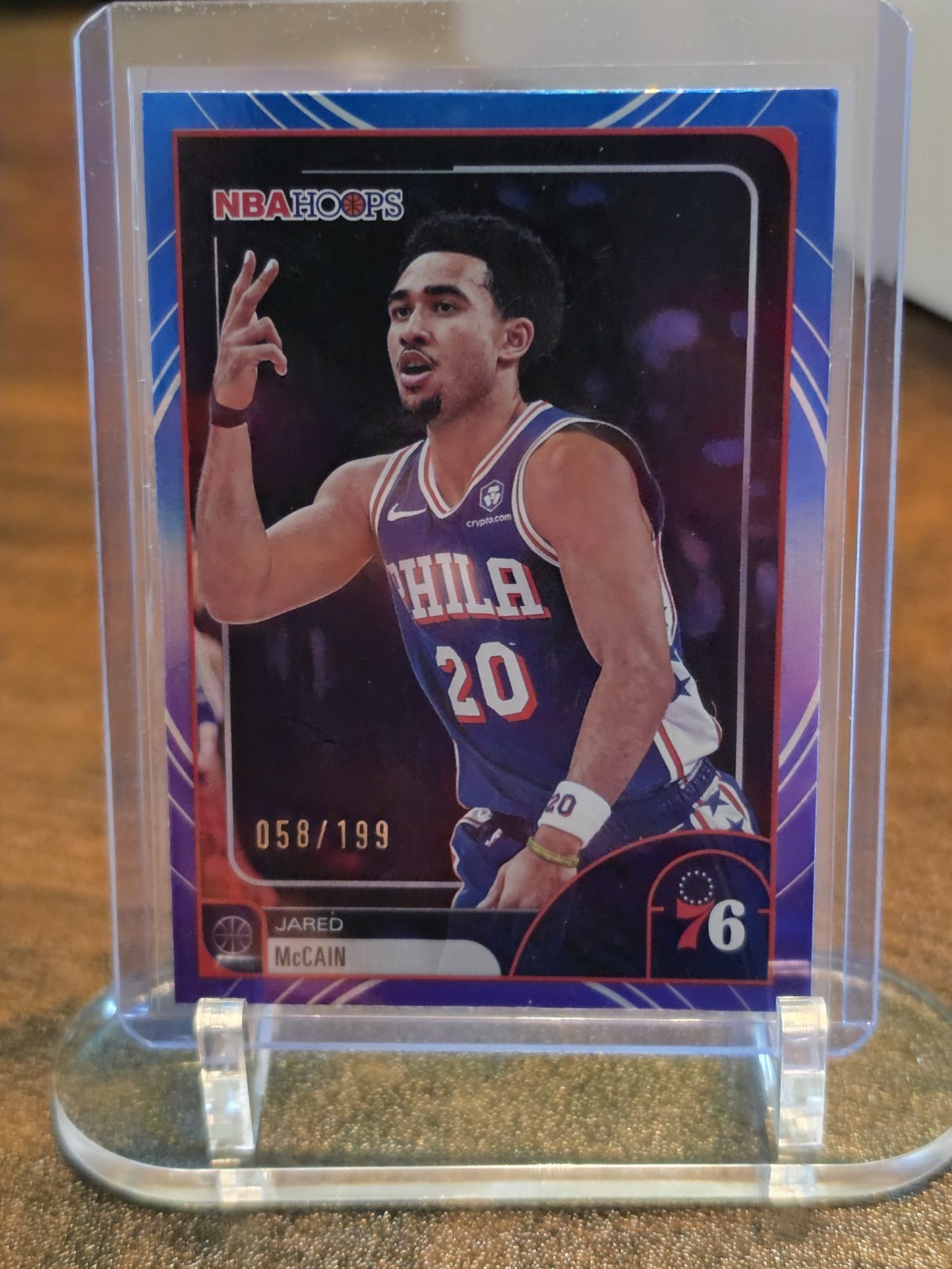 Topps 2025-26 NBA Hoops Jared McCain #197 76ers Serial Parallel 058/199