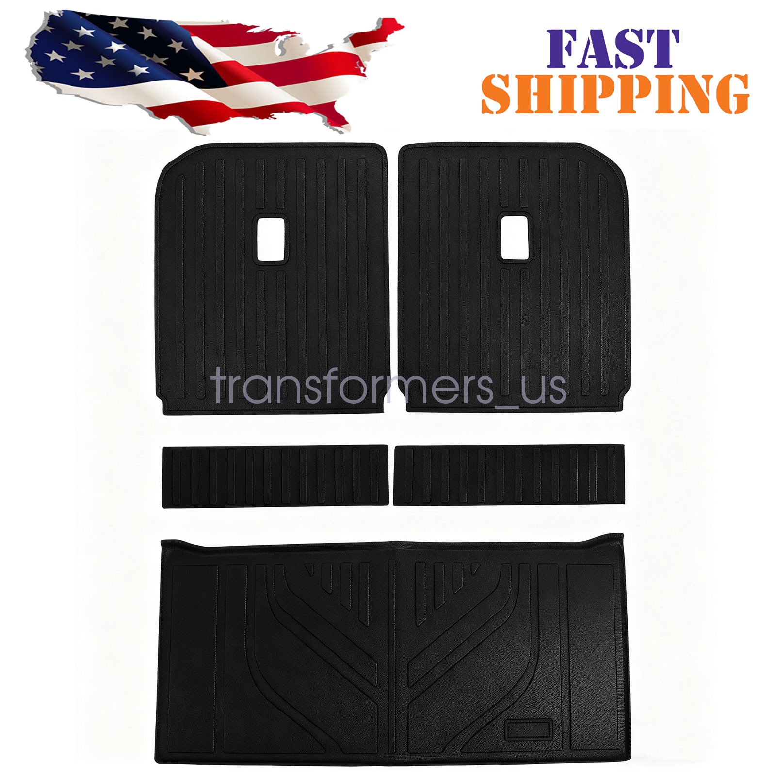 For 2024 2025 Rivian R1S Backrest Mats & Trunk Cargo Liners 4-Door TPE Black 5x