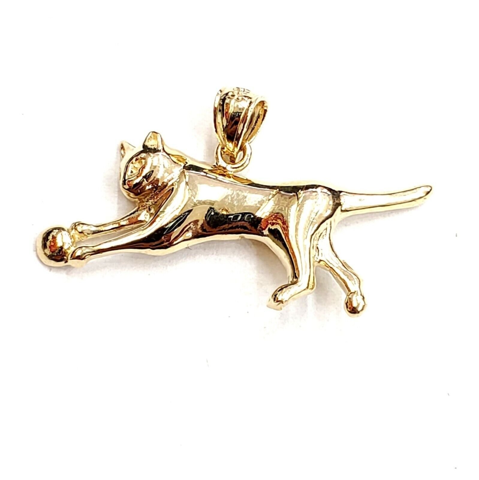 New 14k solid yellow Gold cat and ball Pendant charm gift fine jewelry pet 2.5g