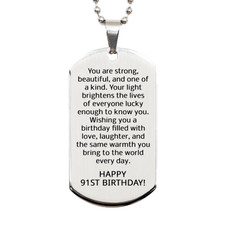 91st Birthday Gifts for Women - 91st Birthday Dog Tag Necklace for Women - Stain