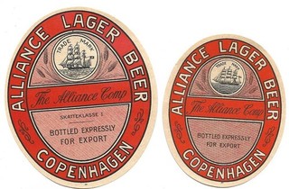 2 OLD THE ALLICANCE COMP. COPENHAGEN DENMARK LAGER BEER