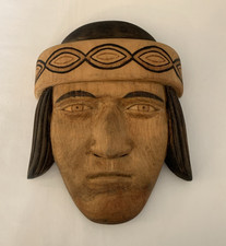 Native Indian Face Mask - Hand Carved & Painted Wood - Wall Hanging Sculpture