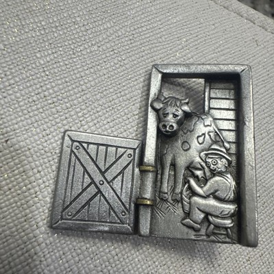 Vintage JJ (Jonette Schmuck) Zinnfarbene Bauer Melkkuh Brosche