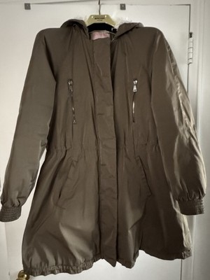GIAMBA Giambattista Valli Olive Hooded Long Coat Faux Fur Lined Women's 38