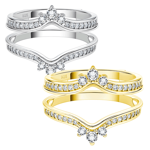 Yellow Gold Plated Engagement Ring Wedding Band Guard Enhancers Round 5A Cz  - Picture 1 of 14