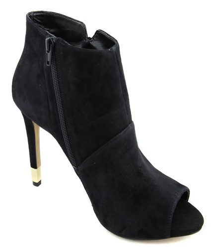 Guess Women's Black Aziz Suede Peep Toe Bootie Heel Shoes Ret $149 New - Picture 2 of 9