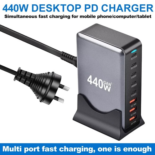440W GaN III Fast Charging Station USB-C PD Desktop Charger Hub Block For Mac - Picture 15 of 35