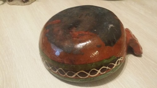VTG Mexican Handmade Soup 6" Bowl Pottery Red Clay Hand Painted Primitive Signed - Picture 4 of 12