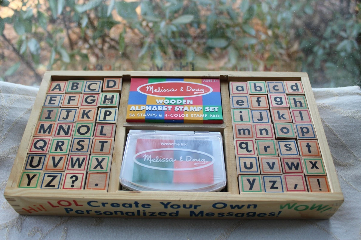 Melissa & Doug Wooden Alphabet Stamp Set - 56 Stamps With Lower-Case and  Capital Letters 