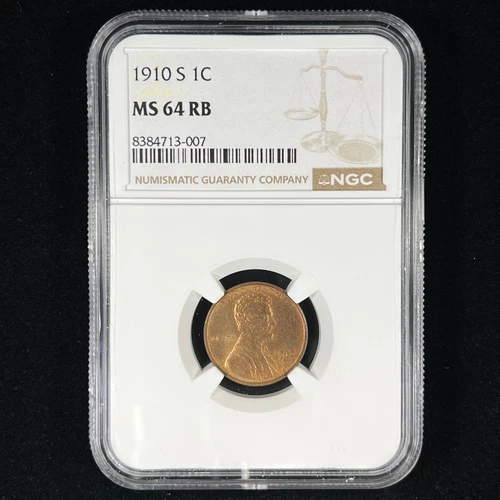 1910-S 1C MS64 RB NGC Lincoln Cent - Nice Better Date Coin
