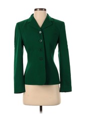 Kasper & Company Asl Women Green Wool Blazer 2