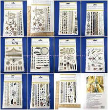 12 sheets wholesale flash summer tribal gold silver metallic temporary tattoos