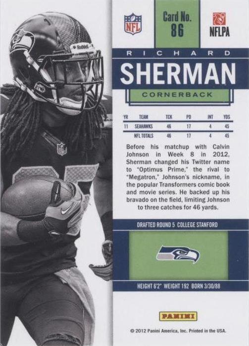 2012 Panini Contenders Richard Sherman #86 | eBay