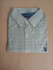 U S. POLO ASSN Men's Woven Shirt Long Sleeve Button Down Size M Winter Tree 