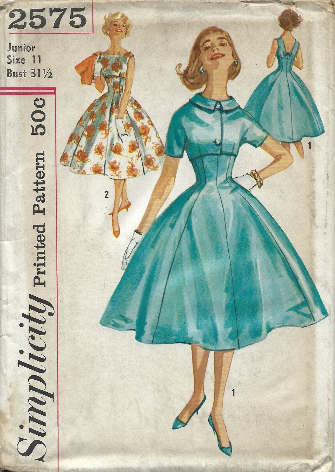Elegant Simplicity 2575 Empire Cocktail Dress with Open Back and Cropped Jacket Size 11 Junior Uncut-image