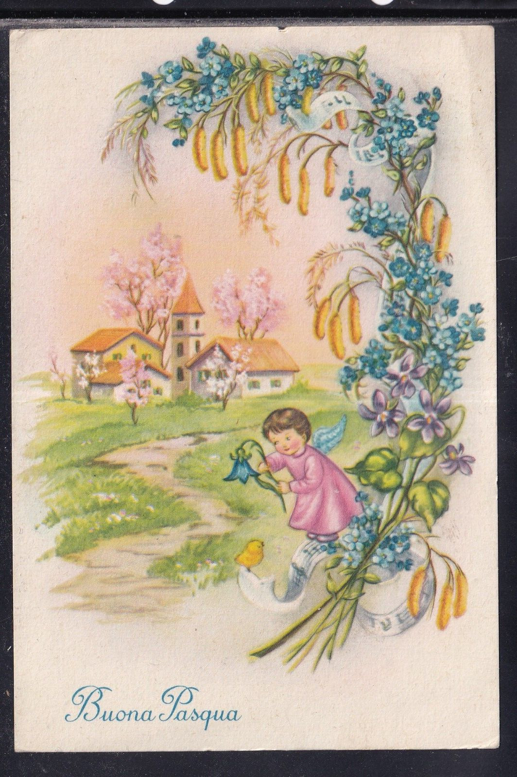 Cartolina Buona Pasqua Paesaggio Angelo Fiori ZB871