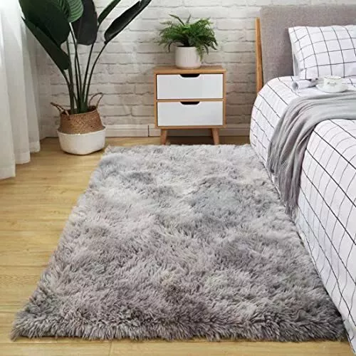 ✅ Hochflor Teppich 120x160 Grau Weiß Modern Flauschig Weich Teppich Groß - Bild 2 von 7