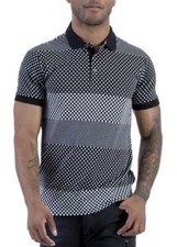 Barabas Men's Black/White Colorblock Squared Printed Short Sleeves Polo Shirt S