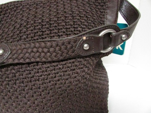The SAK Crochet Bucket Bag Dark Brown Zip Closure Vegan Leather Trim NEW (other) - Picture 13 of 20